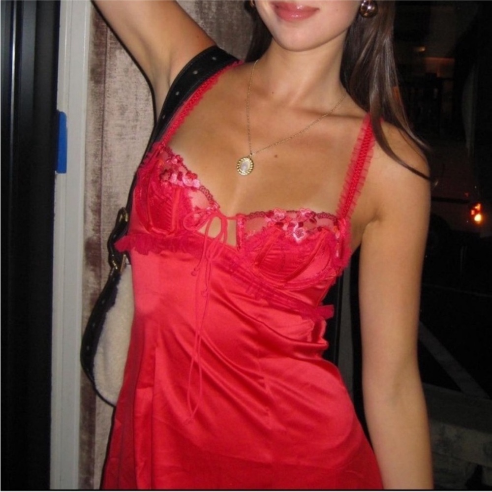 New! For Love & Lemons Red Evie Slip Dress embroidered lace nwot 51381 - Picture 4 of 14